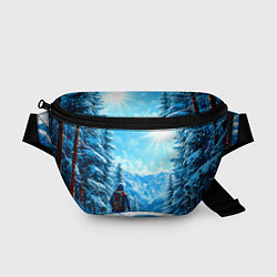 Поясная сумка Лыжник в зимнем лесу, цвет: 3D-принт
