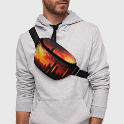 Поясная сумка Стилизованный город оранжевый закат, цвет: 3D-принт — фото 2