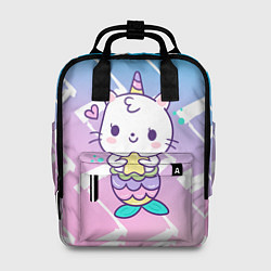 Рюкзак женский Котик-рыбка-единорог, цвет: 3D-принт