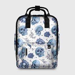 Рюкзак женский Узор Голубые черепа с цветами, цвет: 3D-принт