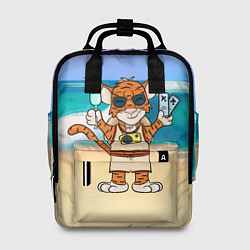 Рюкзак женский Тигр в отпуске на новый год на море, цвет: 3D-принт