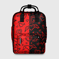 Рюкзак женский Черно-Красные сердца с крылышками, цвет: 3D-принт