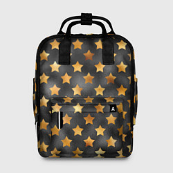 Рюкзак женский Золотые звезды на черном, цвет: 3D-принт