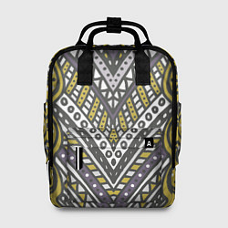 Рюкзак женский Абстрактный узор в стиле дудл Желтый, серый и белы, цвет: 3D-принт