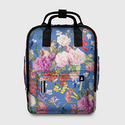 Рюкзак женский Цветы Розовый Букет На Синем Фоне, цвет: 3D-принт