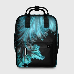 Рюкзак женский Черный с голубым неоновый фрактал Ледяная абстракц, цвет: 3D-принт