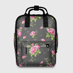 Рюкзак женский Розовые розы на сером фоне, цвет: 3D-принт