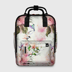 Рюкзак женский Цветы Нарисованные Магнолии и Разноцветные Птицы, цвет: 3D-принт