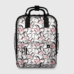 Женский рюкзак Бело-розовые цветы с черной обводкой