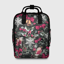 Рюкзак женский Новый год колокольчики, птицы, снежинки, цвет: 3D-принт
