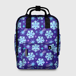 Рюкзак женский Снежинки со звездами в синем небе, цвет: 3D-принт