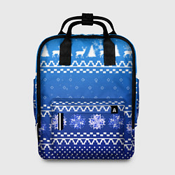 Рюкзак женский Новогодний узор на синем фоне, цвет: 3D-принт