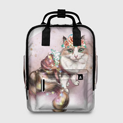 Рюкзак женский Милая кошечка с цветами, цвет: 3D-принт