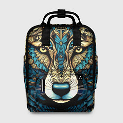 Рюкзак женский Волк в бирюзовом орнаменте, цвет: 3D-принт