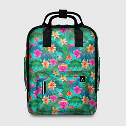 Рюкзак женский Разные цветочки на зеленом фоне, цвет: 3D-принт