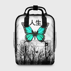 Рюкзак женский С бабочкой на фоне японского иероглифа, цвет: 3D-принт