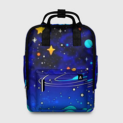 Рюкзак женский Мультяшный космос темно-синий, цвет: 3D-принт