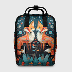 Рюкзак женский Две лисички в стиле фолк арт, цвет: 3D-принт