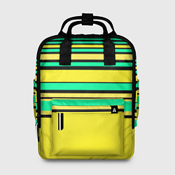 Рюкзак женский Разноцветный черно желтый с зеленым полосатый узор, цвет: 3D-принт