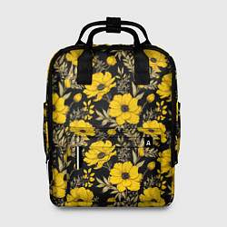 Женский рюкзак Желтые цветы на черном фоне паттерн