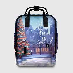Рюкзак женский С новым годом зимний пейзаж, цвет: 3D-принт