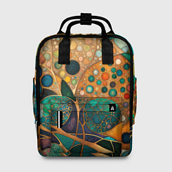 Рюкзак женский Вдохновение Климтом - изумрудная абстракция с круг, цвет: 3D-принт