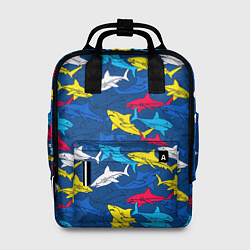 Рюкзак женский Разноцветные акулы на глубине, цвет: 3D-принт