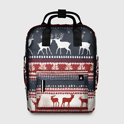 Рюкзак женский Олени белые и красные свитер новогодний, цвет: 3D-принт