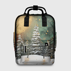 Рюкзак женский Большая луна и новогодний лес, цвет: 3D-принт