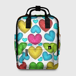 Рюкзак женский Сердца нарисованные цветными карандашами, цвет: 3D-принт