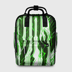 Рюкзак женский Зелёные неоновые полосы на чёрном фоне, цвет: 3D-принт
