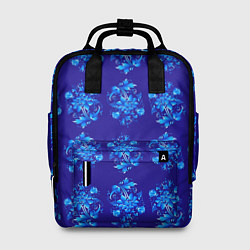 Рюкзак женский Узоры гжель на синем фоне, цвет: 3D-принт