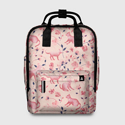 Рюкзак женский Розовый паттерн с цветами и котиками, цвет: 3D-принт
