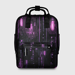 Рюкзак женский Киберпанк светящиеся фиолетовые элементы, цвет: 3D-принт