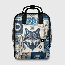 Рюкзак женский Волки на дениме, цвет: 3D-принт
