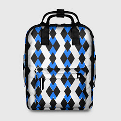 Рюкзак женский Чёрные и синие ромбы на белом фоне, цвет: 3D-принт