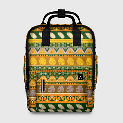 Рюкзак женский Оливково желтый полосатый тропический узор, цвет: 3D-принт