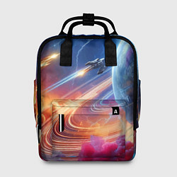 Рюкзак женский Полёт к сатурну - нейросеть, цвет: 3D-принт
