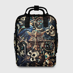 Женский рюкзак Викинг-череп ворон, руны и молот Тора