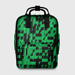 Рюкзак женский Чёрно-зелёный абстрактный квадратиками, цвет: 3D-принт