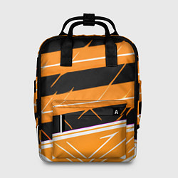 Рюкзак женский Чёрно-белые полосы на оранжевом фоне, цвет: 3D-принт