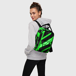 Рюкзак женский Чёрно-белые полосы на зелёном фоне, цвет: 3D-принт — фото 2