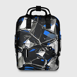 Рюкзак женский Сине-белый паттерн на чёрном фоне, цвет: 3D-принт