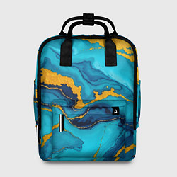 Рюкзак женский Синяя абстракция с золотым, цвет: 3D-принт