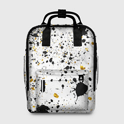 Рюкзак женский Черные и золотистые пятна краски на белом фоне, цвет: 3D-принт