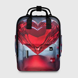 Рюкзак женский Хрустальное красное сердце на сером фоне с боке, цвет: 3D-принт