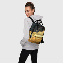 Рюкзак женский Золотистая материя на черном фоне, цвет: 3D-принт — фото 2