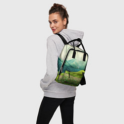 Рюкзак женский Горы и поле с цветами - зеленый пейзаж, цвет: 3D-принт — фото 2