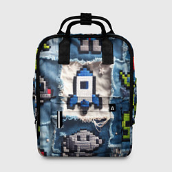 Рюкзак женский Космический пиксельный корабль, цвет: 3D-принт