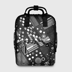 Рюкзак женский Тёмный серый абстракция квадраты кружочки, цвет: 3D-принт